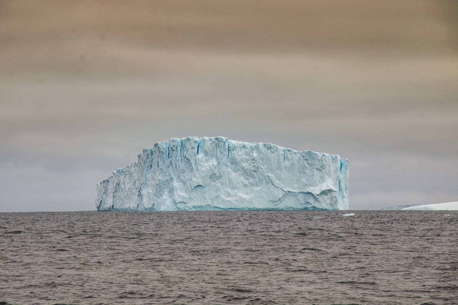 A large tabular iceberg floating in Antarctic waters under an overcast sky, photographed from a vessel. - Photo by Nacho Canepa on Pexels